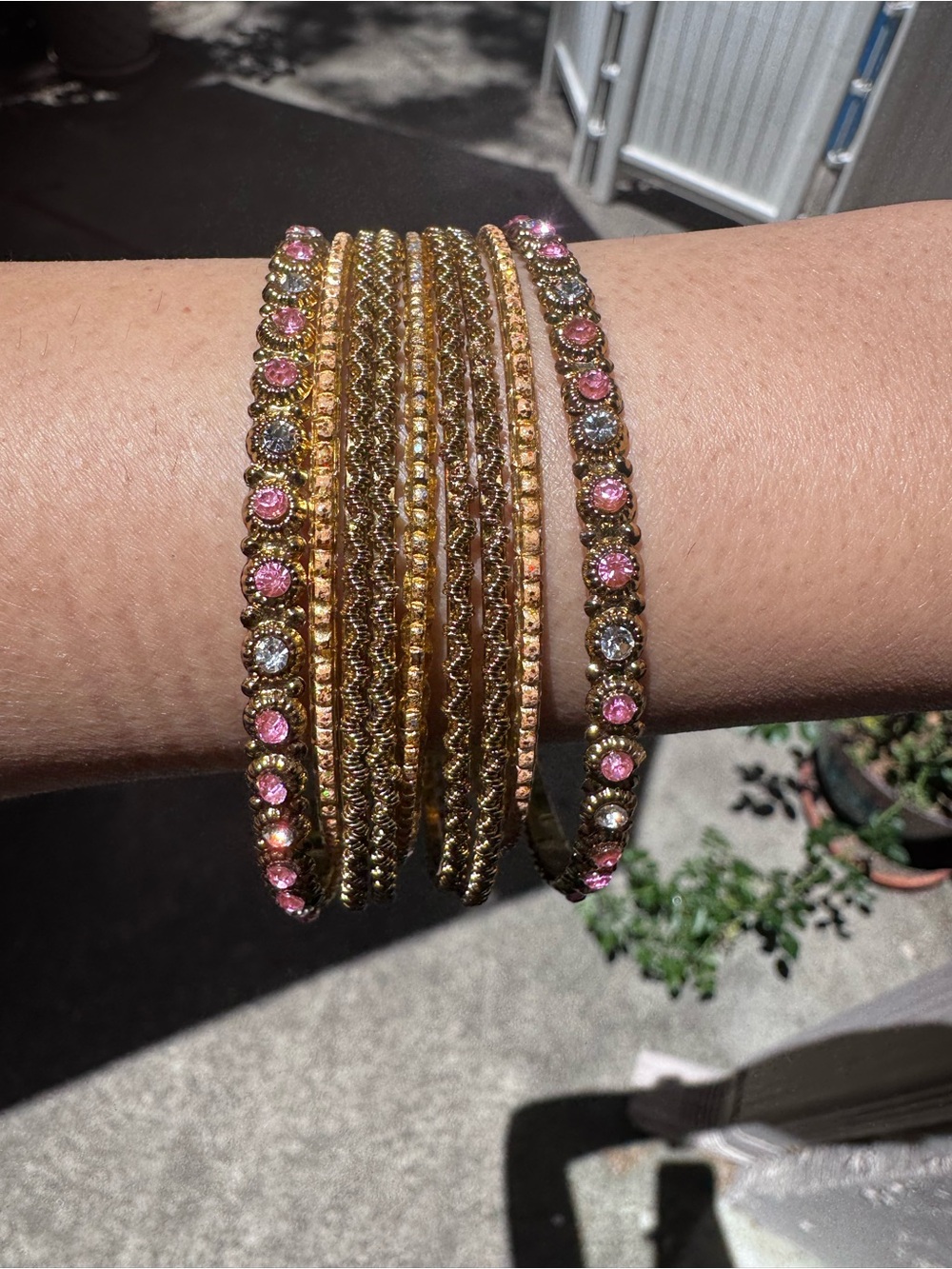 Pink & Gold Indian Pakistani Bangle Set Rhinestone Jewelry